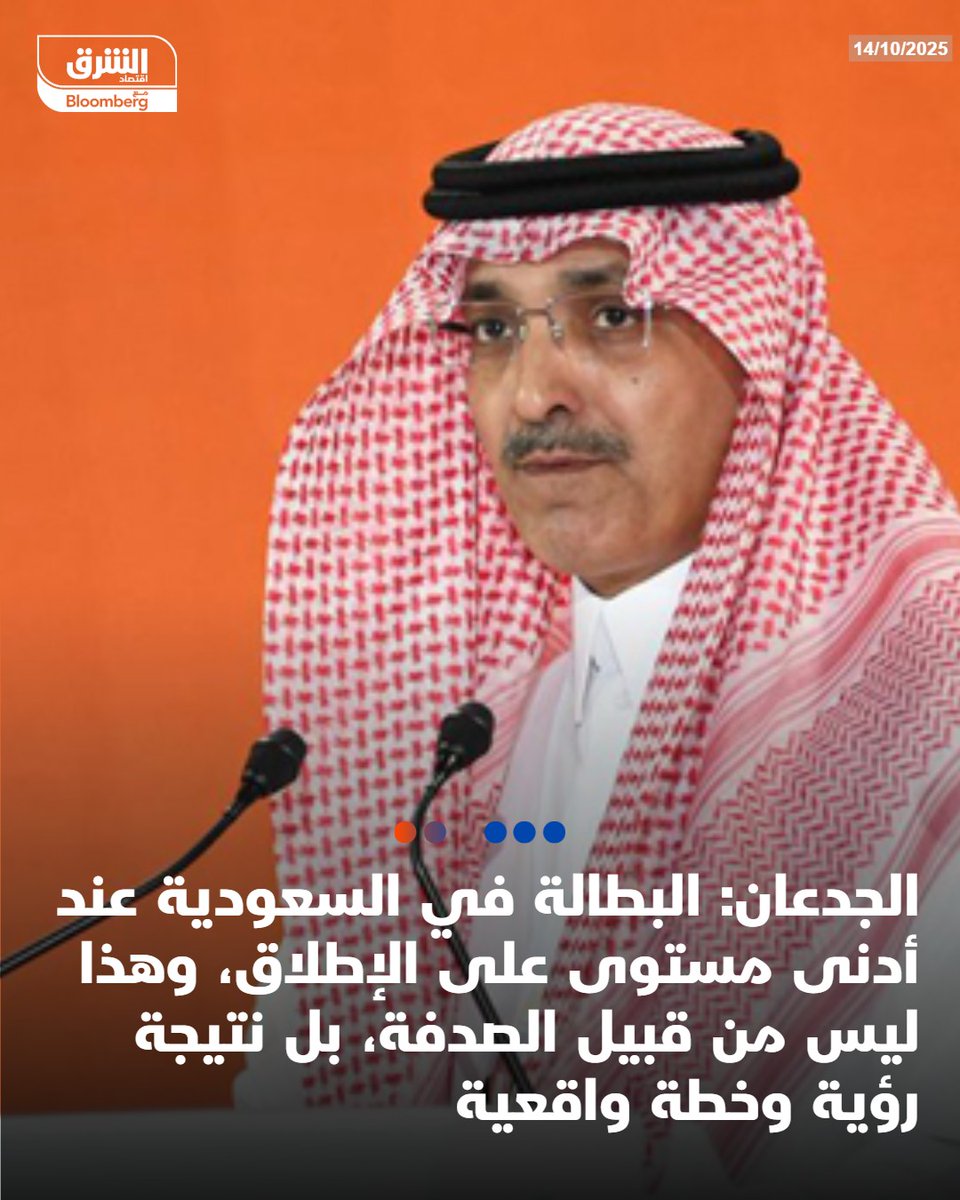 #عاجل الجدعان: البطالة في السعودية عند أدنى مستوى على الإطلاق، وهذا ليس من قبيل الصدفة، بل نتيجة رؤية وخطة واقعية  #اقتصاد_الشرق