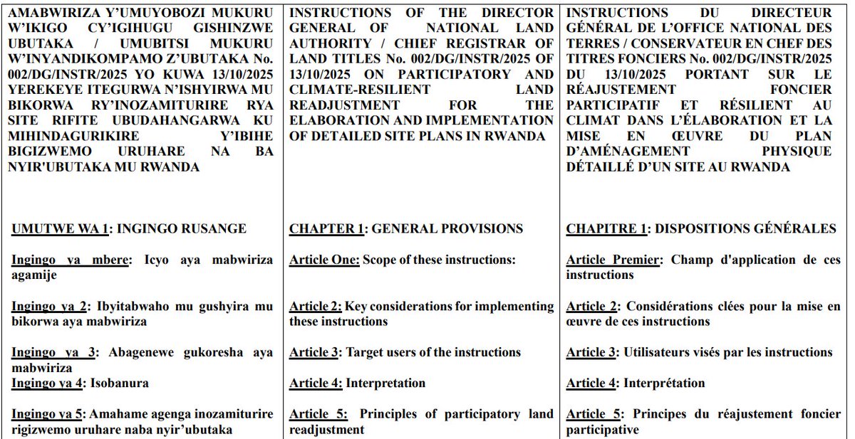 Rwanda Urban Planners Institute(RUPI) (@urbanplannersr) on Twitter photo 1οΈβ£
π¨ Official Release:
The @lands_Rwanda has issued new Guidelines on Participatory and Climate-Resilient Land Readjustment in Rwanda πποΈ
π INSTRUCTIONS No. 002/DG/INSTR/2025 of 13/10/2025 . <a href="/vivientoo/">Vivien Munyaburanga</a> <a href="/NishimweMG/">Nishimwe Grace</a>
lands.rw/index.php?eID=β¦ 1οΈβ£
π¨ Official Release:
The @lands_Rwanda has issued new Guidelines on Participatory and Climate-Resilient Land Readjustment in Rwanda πποΈ
π INSTRUCTIONS No. 002/DG/INSTR/2025 of 13/10/2025 . <a href="/vivientoo/">Vivien Munyaburanga</a> <a href="/NishimweMG/">Nishimwe Grace</a>
lands.rw/index.php?eID=β¦