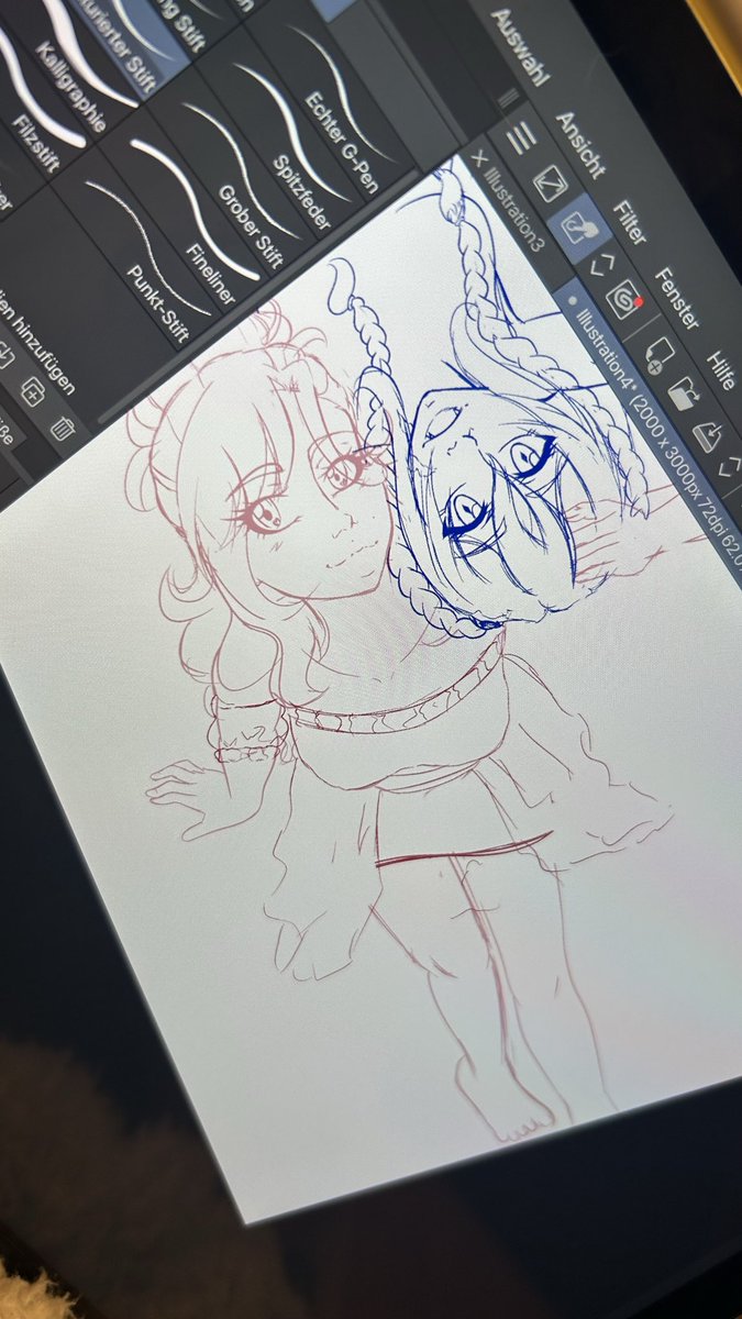 It’s been so long but here’s a WIP of my 2 OCs 😌