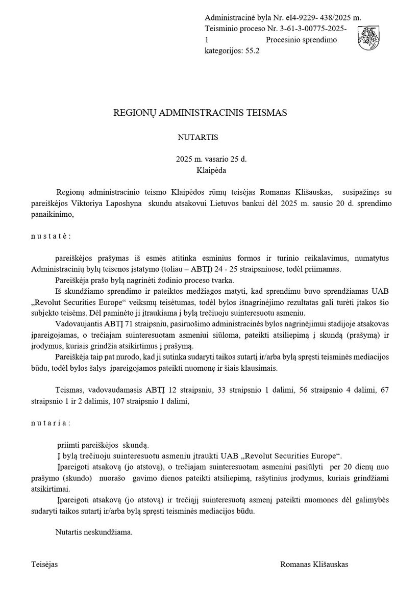 Vlaposhyna76837's tweet photo. @oost_marcel @RevolutApp This could be a reason why!. They closed my acc after moving from @TheFCA refused to transfer my shares and sold my shares without my permission.  Court made them and @LithuanianGovt regulator defendants. See court doc's below @ESMAComms @SECGov @CEOAdam @amc $gme @elonmusk https://t.co/lBTFpL8xAu