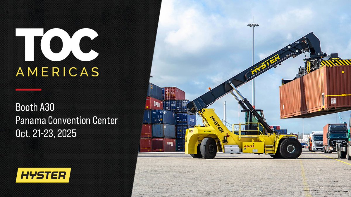 hysterco's tweet image. See you in Panama City? Visit stand A30 at #TOCAmericas to learn more about rugged container handling equipment built for your operation. @TOCWorldwide bit.ly/3VPbVTB