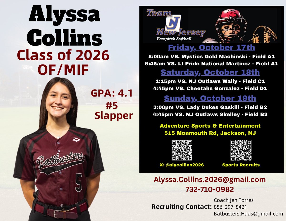 Alyssa Collins (@alycollins2026) on Twitter photo Back at it again this weekend in Jackson!
Hope to see you there!
(Reposted with updated times for Saturday)
<a href="/BatbustersHaas/">NJ Batbusters Haas</a> <a href="/NBatbusters/">NJ Batbusters</a> Back at it again this weekend in Jackson!
Hope to see you there!
(Reposted with updated times for Saturday)
<a href="/BatbustersHaas/">NJ Batbusters Haas</a> <a href="/NBatbusters/">NJ Batbusters</a>