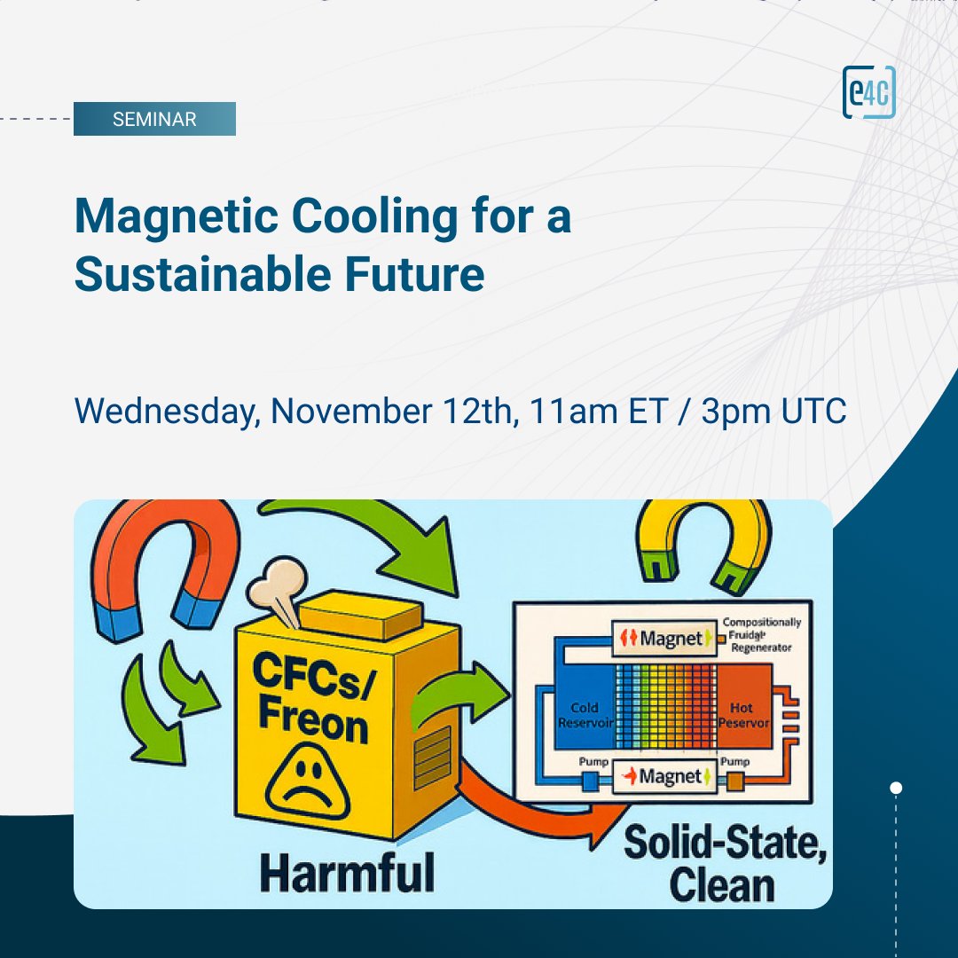engineer4change's tweet image. Magnets, not Freon! Join @Engineer4Change &amp;amp; Dr. Radhika Barua to explore magnetocaloric cooling—a cleaner, solid-state alternative to traditional AC.

📅 November 12th, 11am ET / 4pm CET / 3pm UTC
🔗engineeringforchange.org/webinars/magne…

#E4C #SustainableCooling #ClimateTech
