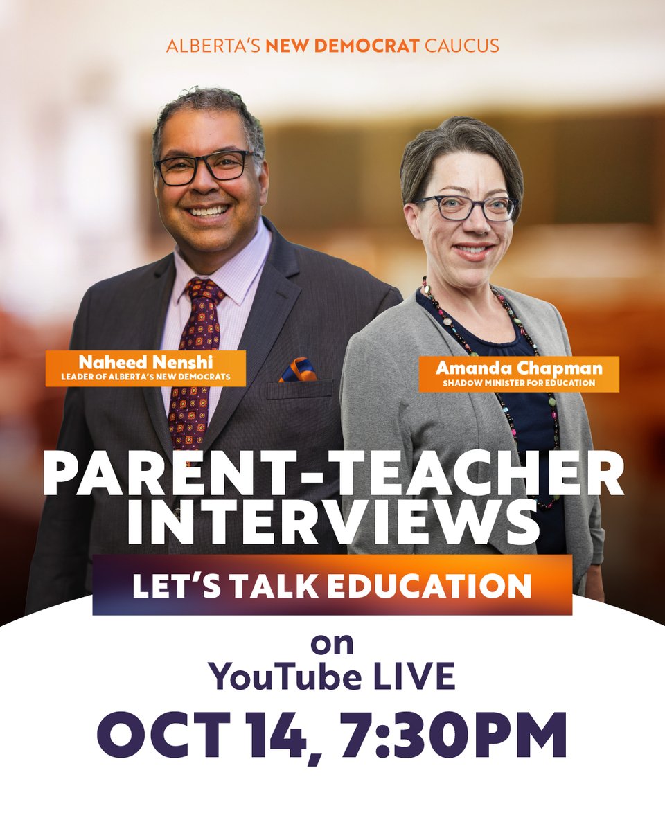 Naheed Nenshi (@nenshi) on Twitter photo Teachers are still on strike. Parents are struggling. Kids are caught up in the middle.
Tonight, <a href="/AmandaChapman/">AmandaChapman</a> & I are sitting down to talk about the impact of this strike on Albertan families across the province.
Join us for Parent-Teacher Interviews at  PM on YouTube Live: Teachers are still on strike. Parents are struggling. Kids are caught up in the middle.
Tonight, <a href="/AmandaChapman/">AmandaChapman</a> & I are sitting down to talk about the impact of this strike on Albertan families across the province.
Join us for Parent-Teacher Interviews at  PM on YouTube Live:
