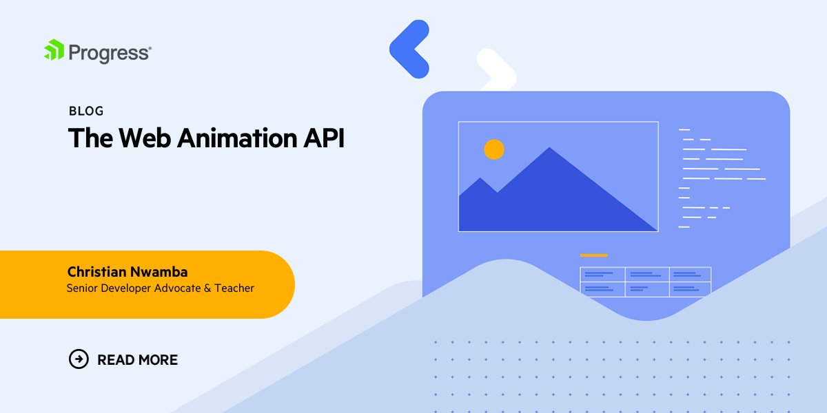 KendoUI's tweet image. Why use a library when you can go native?
The Web Animation API (WAAPI) allows you to create animations directly in #JavaScript, giving you more control & better performance!
Join @codebeast as he compares it to CSS Transitions/ Animations & walks you through simple to complex…