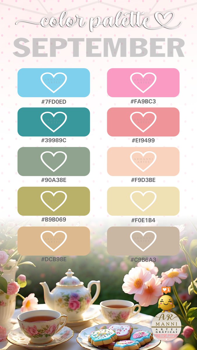 ✨💚💖🌸🍃🎨💌👩🏼 💻💌🎨🍃🌸💖💚 Color palette that was presented in September. And preparing the beautiful colors for October! ;)✨💙💖🍃🥰🍃💖💙✨ 
#artedigital #colors #colorpalette #floral #patterns #coloring #paletadecores #drawing #stationery  
#surfacedesign #digitalart