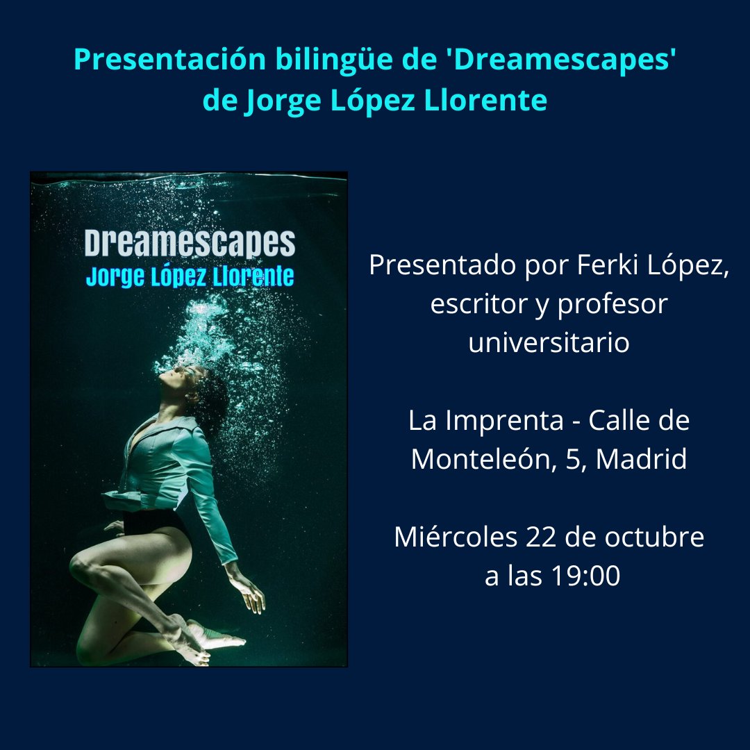Jorge López Llorente (@jorgelllorente) on Twitter photo Voy a hacer una presentación bilingüe en inglés/español de mi poemario 'Dreamescapes' (<a href="/thealienbuddha/">Alien Buddha Press (open for submissions) 🍉</a>) en Madrid: será en la librería <a href="/LaImprenta_/">La Imprenta</a> el miércoles 22 de octubre a las 19:00. También leeré poemas de mi primer libro y alguno inédito. ¡Espero veros allí! Voy a hacer una presentación bilingüe en inglés/español de mi poemario 'Dreamescapes' (<a href="/thealienbuddha/">Alien Buddha Press (open for submissions) 🍉</a>) en Madrid: será en la librería <a href="/LaImprenta_/">La Imprenta</a> el miércoles 22 de octubre a las 19:00. También leeré poemas de mi primer libro y alguno inédito. ¡Espero veros allí!