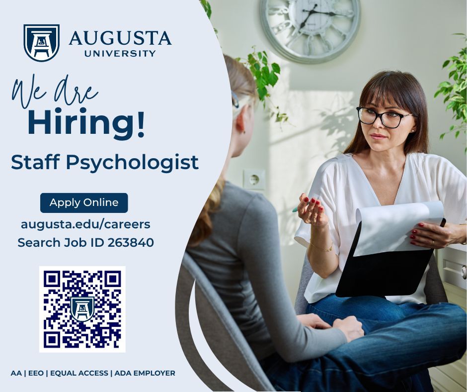 We're Hiring!
Staff Psychologist
Apply Online: augusta.edu/careers
Search Job ID263840
