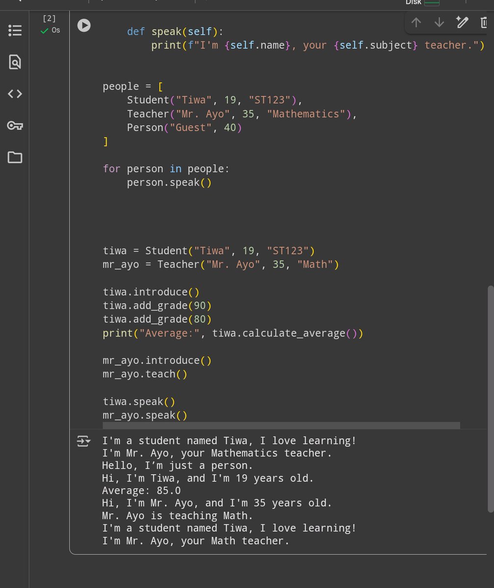 Tiwa_codes's tweet image. Day 21
Built a miniproject that demonstrates all 4 core principles of OOP
Also went deeper in probability
Not much done again today,was out most of the day getting school supplies