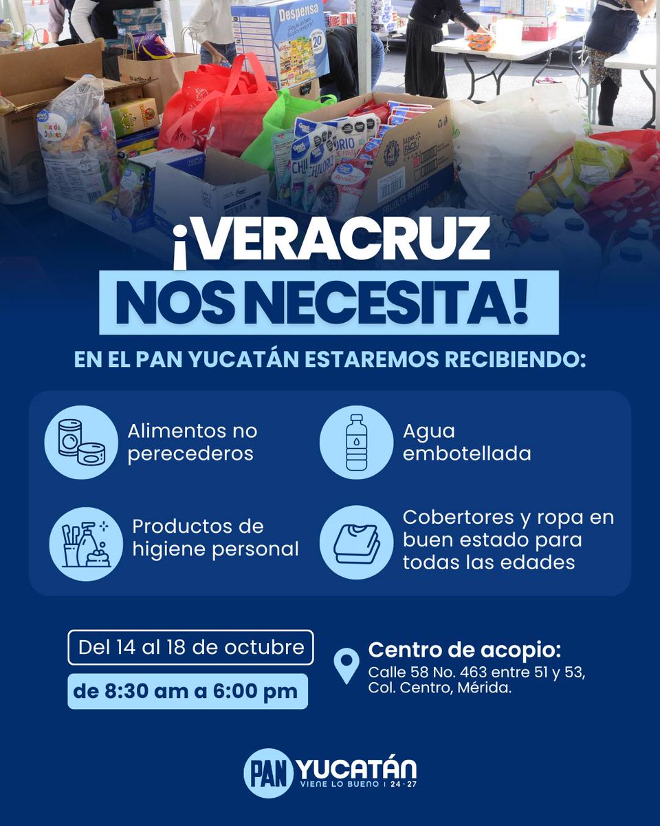 PanYucatan's tweet photo. ¡Es momento de sumar esfuerzos y ayudar! 🙌🏻💙

Muchas familias en Veracruz atraviesan momentos difíciles tras las fuertes lluvias que afectaron a comunidades como Poza Rica, Álamo Temapache, Espinal, El Higo, Zontecomatlán, Papantla, Gutiérrez Zamora y Coyutla. 💧

(1/2) https://t.co/m38zXiuXQo