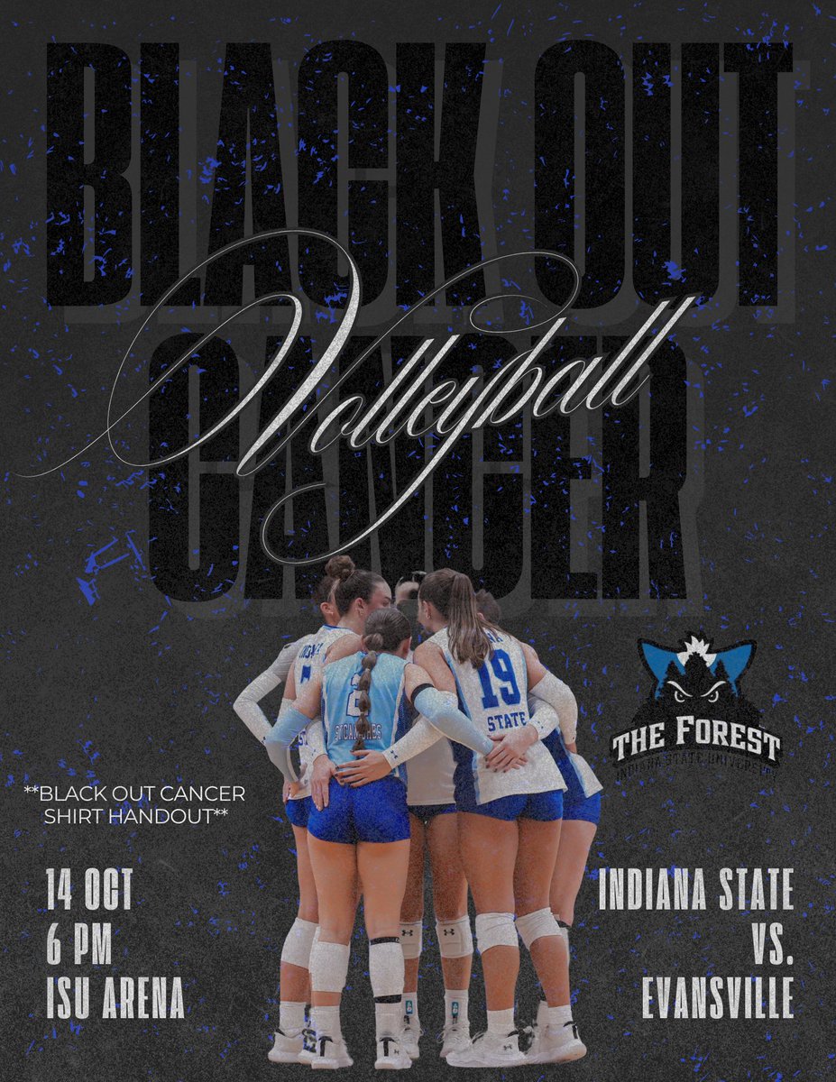 TONIGHT Black Out Cancer Night with Indiana State Volleyball at 6 PM in the ISU Arena! 

Forest members, there will be shirts handed out before the game!

March On!