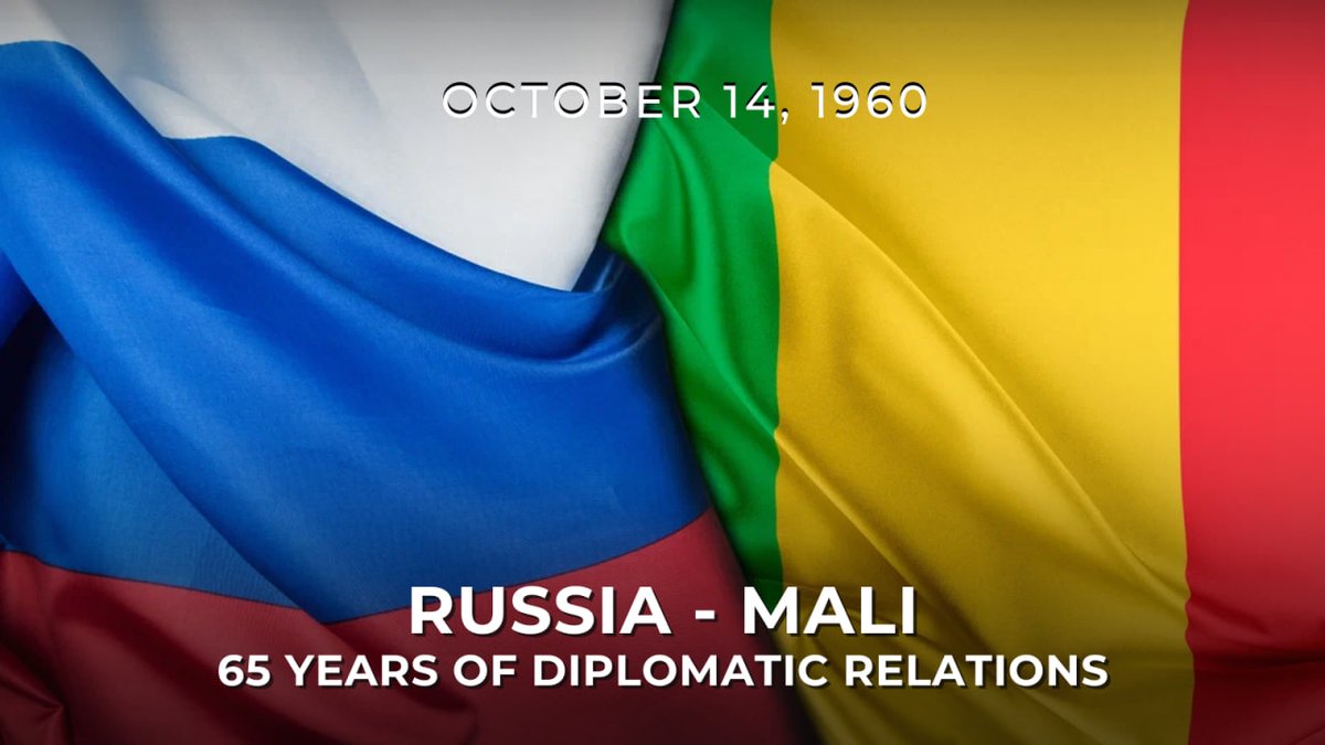 🇷🇺🇲🇱 On Oct 14, #Russia &amp; #Mali celebrate 65th anniversary of diplomatic relations.

Bound by traditions of friendship, mutual assistance &amp; knowledge exchange, Bamako remains one of Moscow’s key partners &amp; allies on the African continent.

t.me/MFARussia/26854