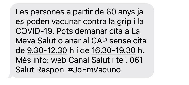 Ara <a href="/salutcat/">Salut</a> promociona la vacunació sense cita als CAP. 

Imposar com ens hem d'organitzar (o desorganitzar) no sembla una gran idea ... 

 Desmuntar la feina d'organització i planificació que fem amb un sol SMS!