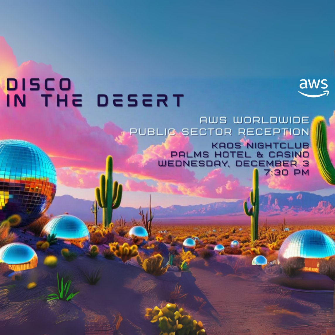 AWS_Gov's tweet image. 🎉 Don&apos;t be tardy to the party!

Join AWS Worldwide Public Sector for the annual re:Invent reception at KAOS Bar &amp;amp; NightClub (Palms Hotel &amp;amp; Casino) on Wednesday, December 3, 2025. 

Register today! 🎉 👉 go.aws/42IkQdr 

*Registration required &amp;amp; you must have a re:Invent…