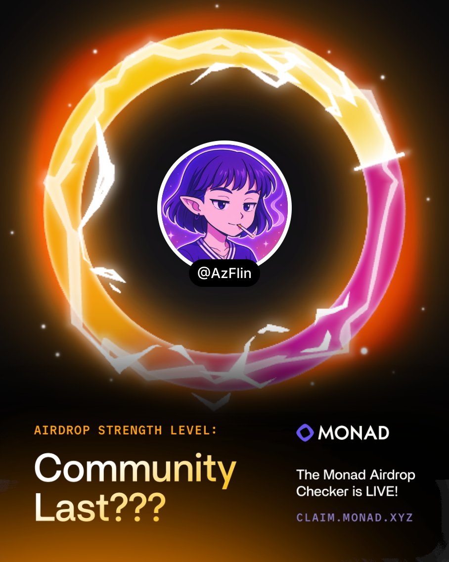 AzFlin's tweet image. gMonad! Copy and paste:
const a = await fetch('api.claim.monad.xyz/v1/me', { credentials: 'include' })
const b = await a.json();
console.log(b.strength)
into your inspect element console to get your "strength score". I got 5.2 🤔