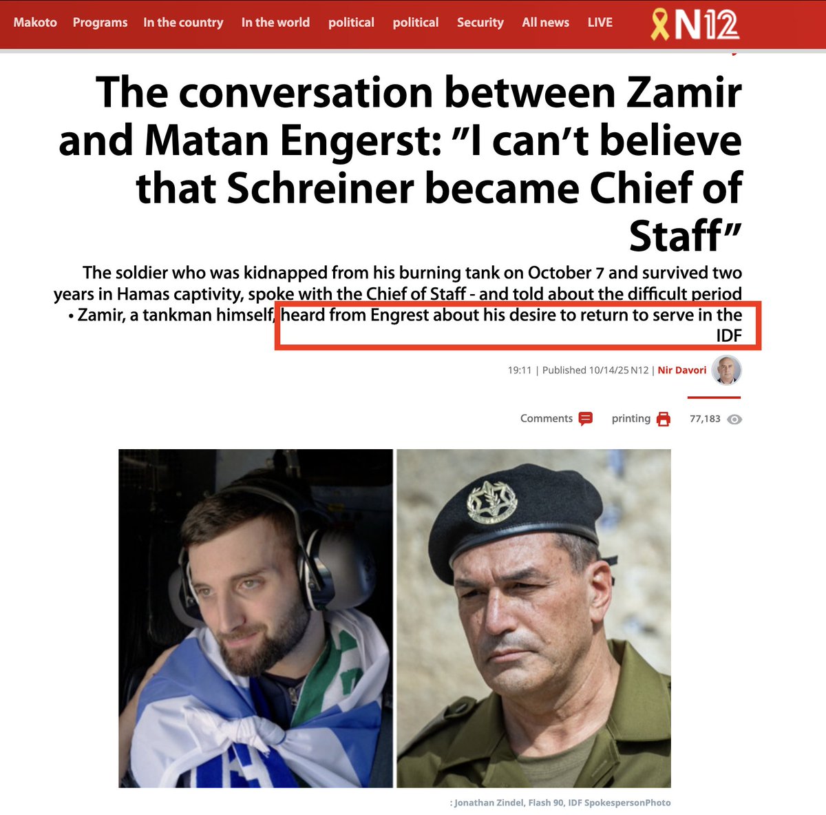 A day after Hamas released him, Israeli tank soldier Matan Engerst expresses immediate desire to return to the IDF

That's who mainstream media keeps calling a "hostage" while referring to an autistic Gazan child shot &amp; kidnapped by Israel as a "security prisoner" or "terrorist"!
