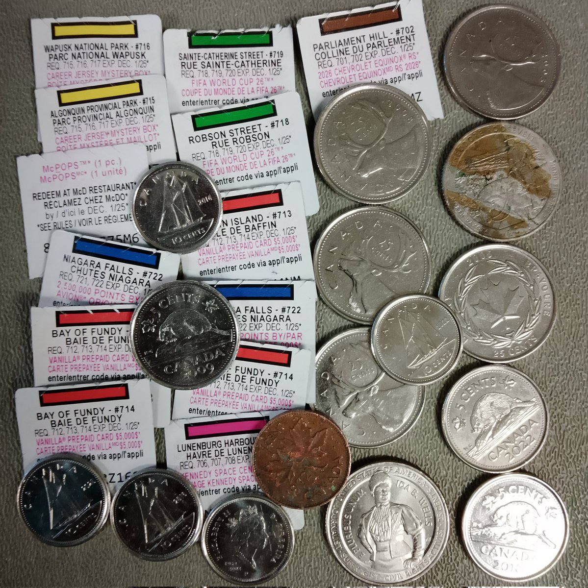 JohnHuculiak's tweet photo. Street Finds Update - Plenty of Monopoly tabs, a pile of Pathfinder pieces, more American quarters, a penny, and a fortune cookie fortune! . . .  #May_we_all_earn_our_luck #CorvusStreetFinds #StreetConjure #Street_Finds #jangling #gamepieces #Pathfinder @officialpaizo #fortunes https://t.co/sUU7RU7E6u