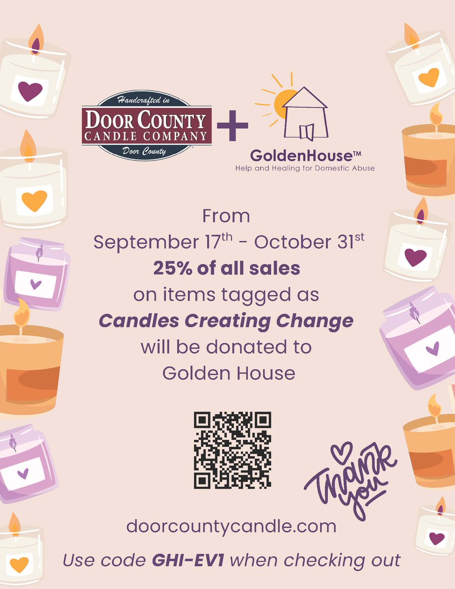 browncountywi's tweet image. The @DoorCoCandle is holding a #fundraiser for @goldenhousegb to help provide the important services they do for victims of domestic abuse. Please consider helping our #community