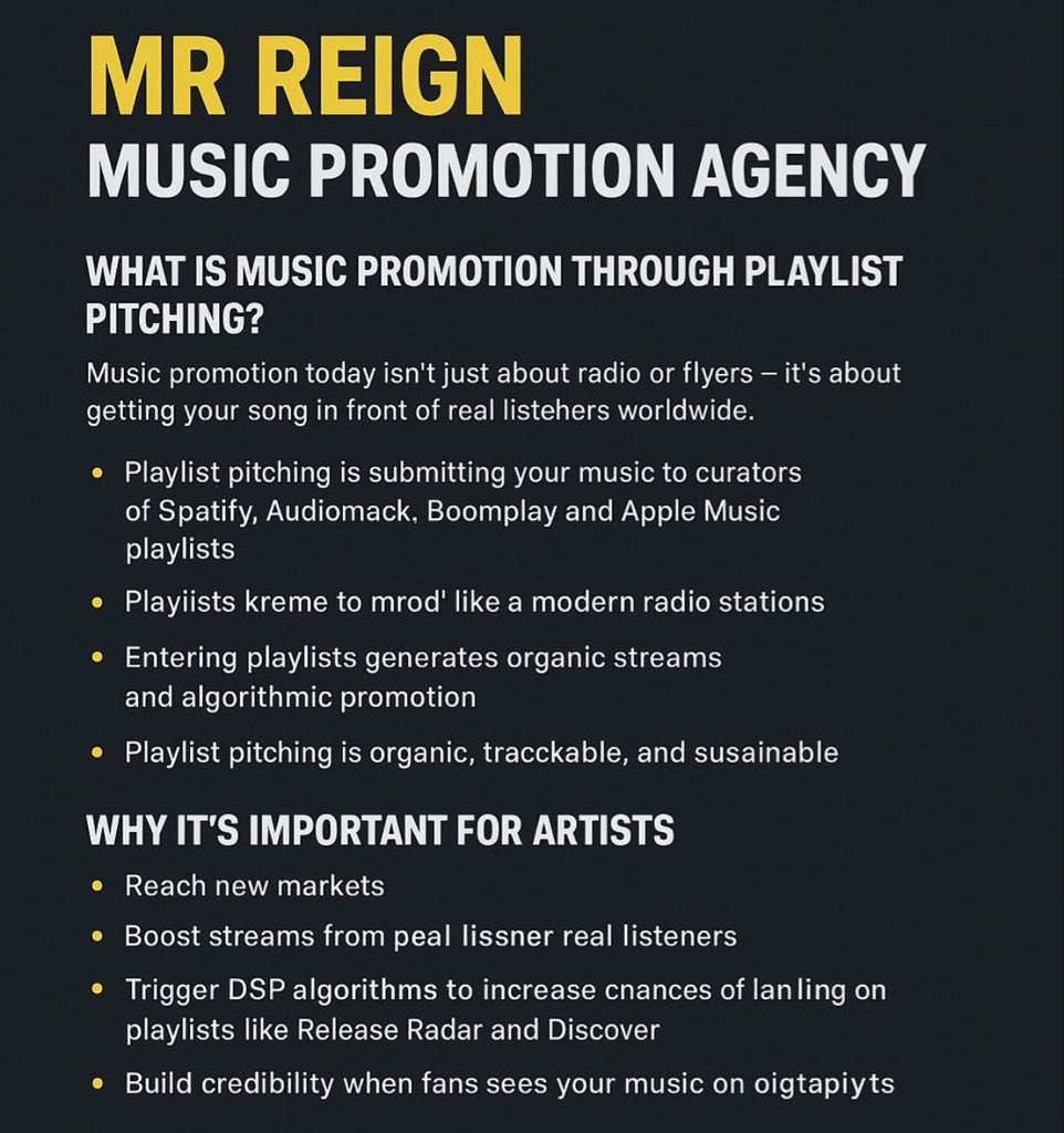 Reignsone45's tweet photo. Helping artists grow organically through real playlist placements no bots, no fake streams.
🎧 Spotify | Audiomack | Boomplay | Apple Music
Let’s build your audience the right way.
#MrReignMusicPromo #PlaylistPitching #MusicGrowth https://t.co/Pdc2htLxUo