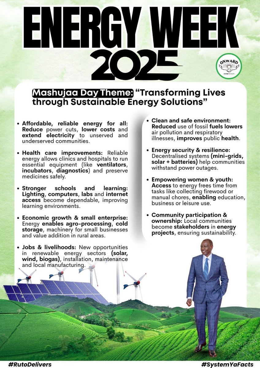 bianca_airis's tweet photo. As we mark Mashujaa Day 2025, we honour the heroes lighting Kenya’s path to clean, affordable, and reliable energy for all. Together, we’re transforming lives through sustainable energy solutions. #EnergyWeekKitui
Kawi Ustawi Ushujaa https://t.co/pVKP26Bbki