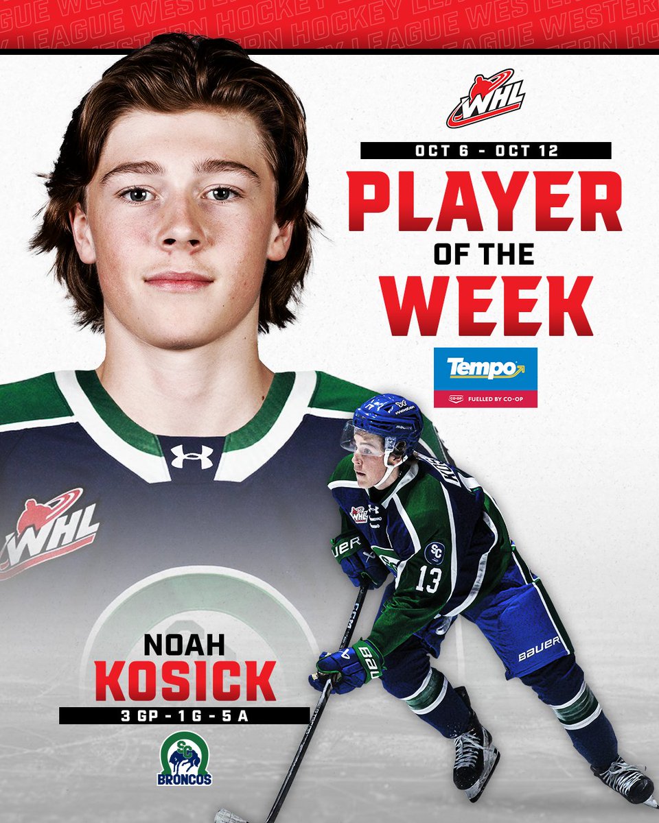TheWHL's tweet image. Lucky No. 13!

@SCBroncos forward Noah Kosick has been named the Tempo #WHLPlayeroftheWeek following Thanksgiving weekend.

📝 | tinyurl.com/yh8dacee