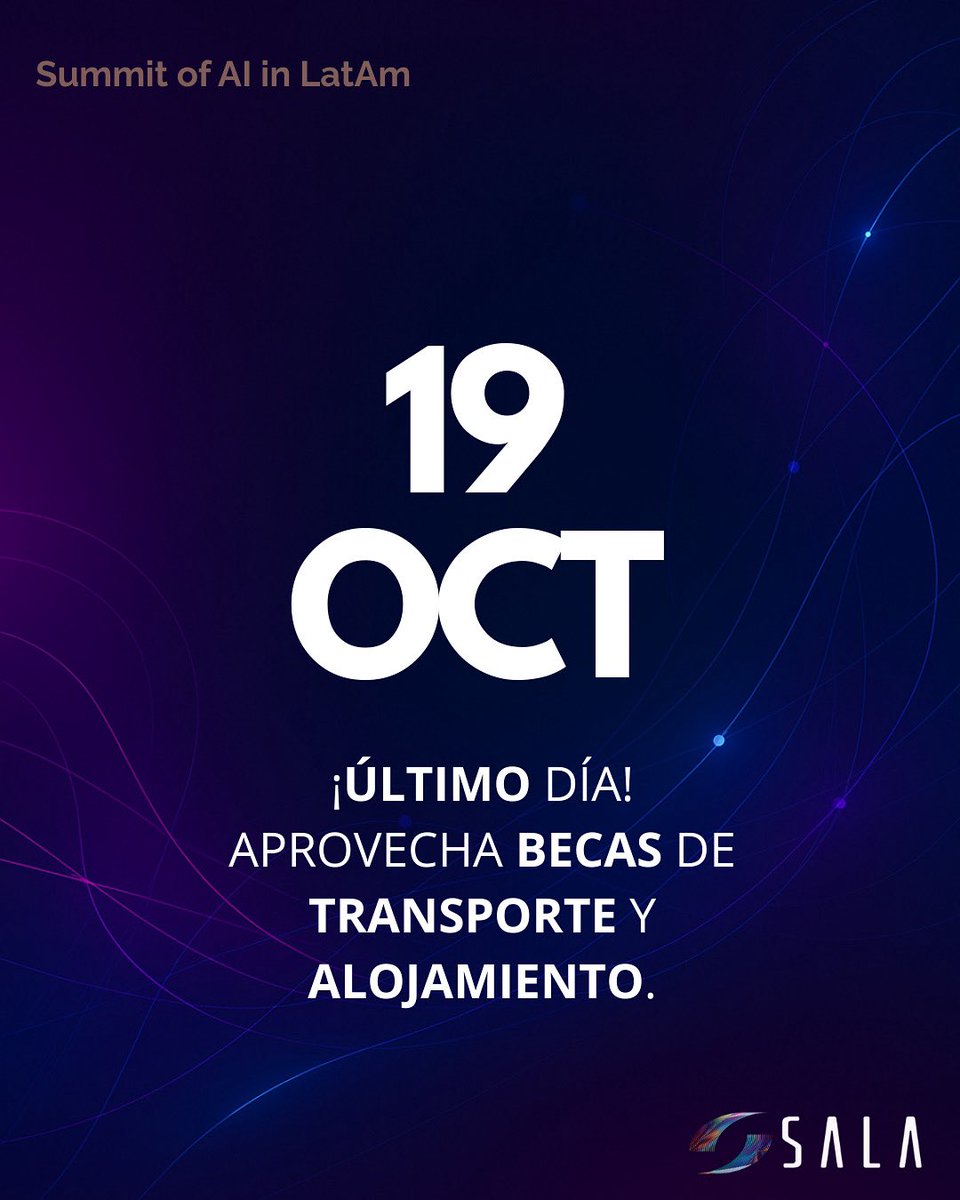 la_sala_ai's tweet image. 🚨 ¡Últimos días para ser parte del evento más importante de Inteligencia Artificial de 2026 en Latinoamérica! 🌎🤖
No querrás quedarte fuera 😱
📅 Regístrate hoy — ¡La inscripción es gratuita!
🎓 Becas disponibles para transporte y hospedaje.
lasala.ai
#SALA #AI