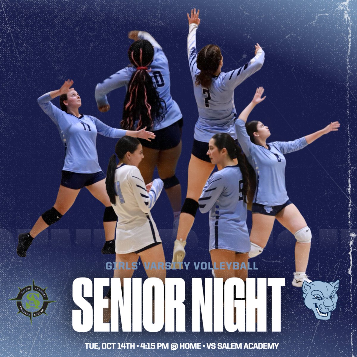 Come support our Girls' Varsity Volleyball Seniors today at 4:15 in their Senior Night game against Salem Academy!!
