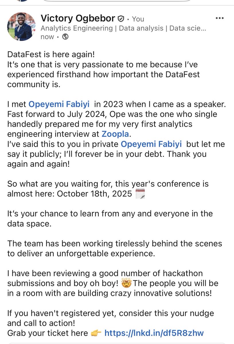 If you’re in Nigeria and you’re in data, you really really should be <a href="/DataFestAfrica/">Data Community Africa</a>