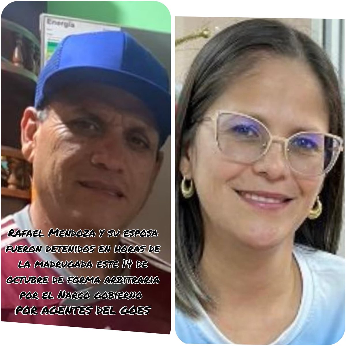 #RaziaEnLara. Sigue la persecución en Barquisimeto estado Lara. En horas de la madrugada del día de hoy fueron secuestrados al oeste de la ciudad,el Abogado Rafael Mendoza y su esposa. Los cuerpos represivos del narcoregimen siguen allanando y destrozando viviendas buscando
