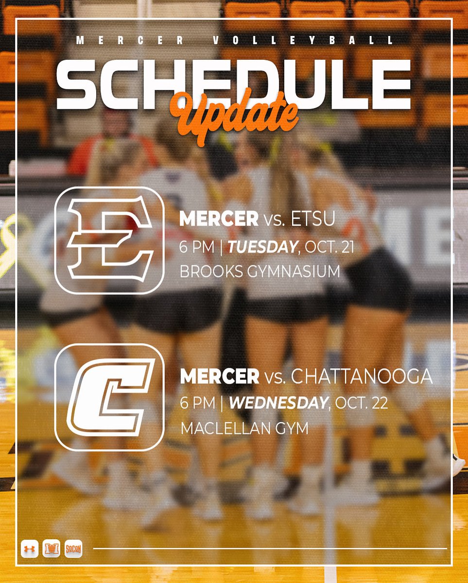MercerBearsVB's tweet image. 🚨SCHEDULE UPDATE🚨
Friday, Oct. 24 match against Chattanooga has been moved to Wednesday, Oct. 22 and Saturday, Oct. 25 match against ETSU has been moved to Tuesday, Oct. 21.
#DefendTheDen | #WALDONSTRONG