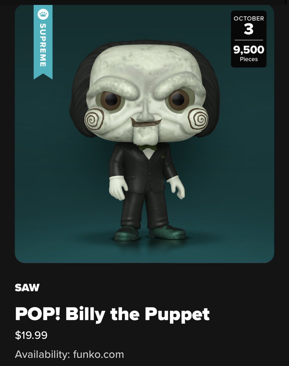 LEFunkoDB's tweet image. 041: Billy the Puppet Funko POP! - 1/9,500

Release: 03/10/25

Limited Edition, 9,500 Pieces Only (Supreme)

Funko Exclusive

#Funko #FunkoPOP #LimitedEdition #Saw