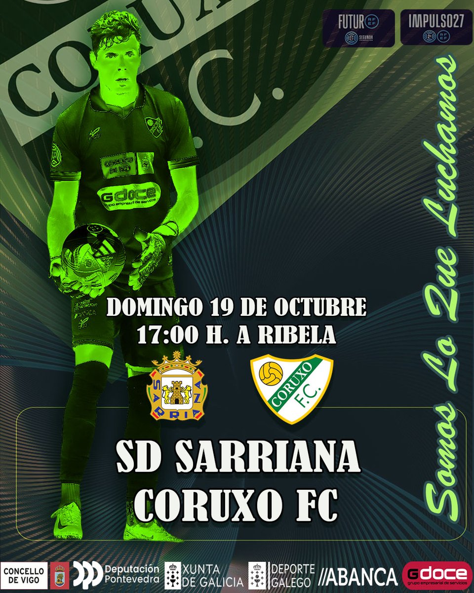 ⚔️Próximo partido Jor.7
🗓️Domingo 19 de Octubre
🕔17,00 h. 🏟️A Ribela
🟡<a href="/SDSarriana/">SD Sarriana</a> 
🟢<a href="/CoruxoFCoficial/">Coruxo FC ⚒️</a>