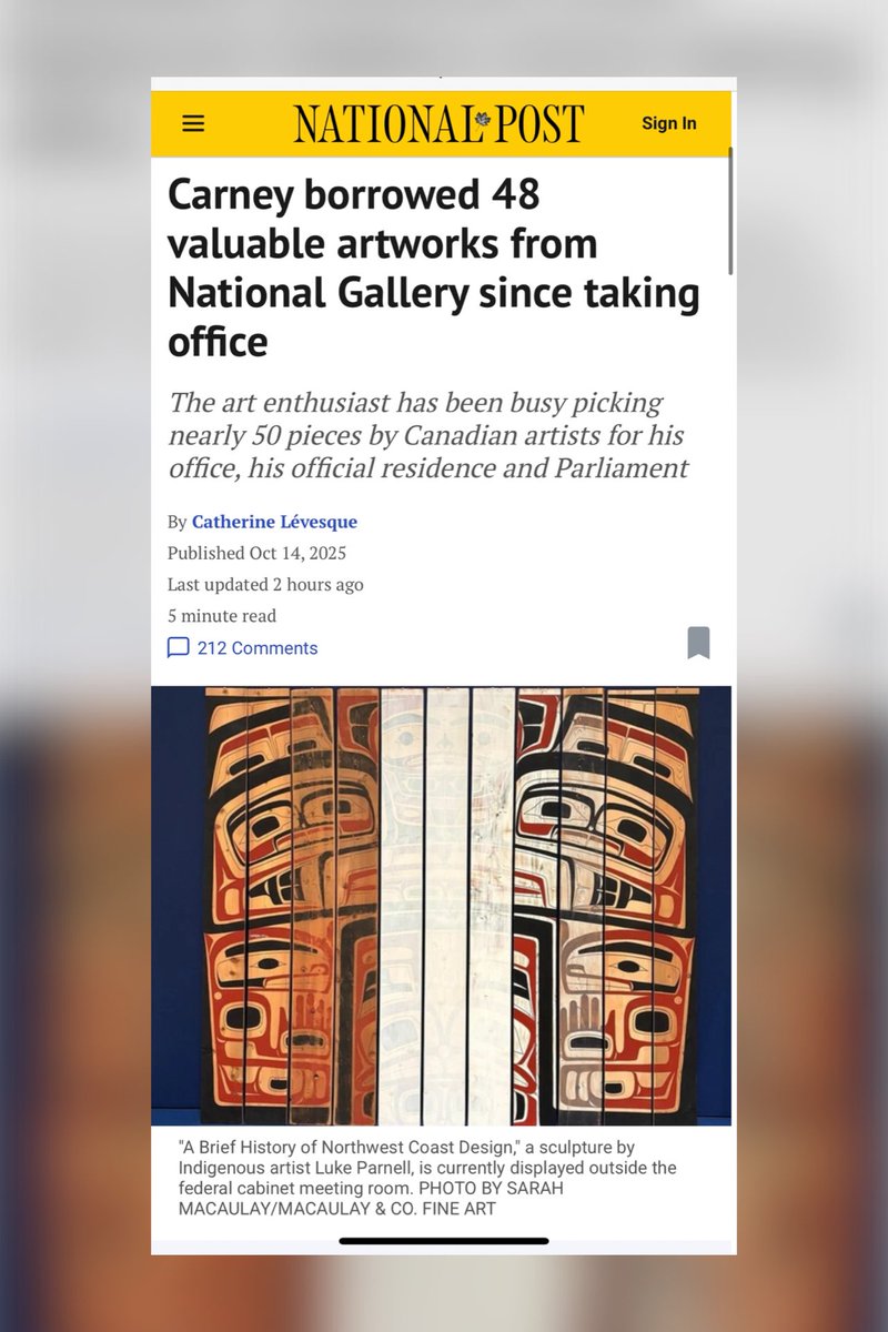 It’s a standard perk for the PM to borrow National Gallery artwork. 

It’s PM Carney’s excess of 48 pieces that is raising eyebrows. 

Some feel it reflects entitlement in the Liberal tradition of “ours is mine.” 

But Liberals treat the public's wallet like a playground anyway,