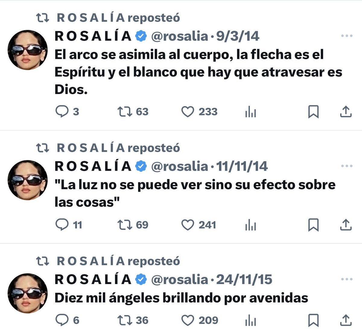Rosalía ha empezado a compartir tweets antiguos relacionados con la nueva era, #LUX.