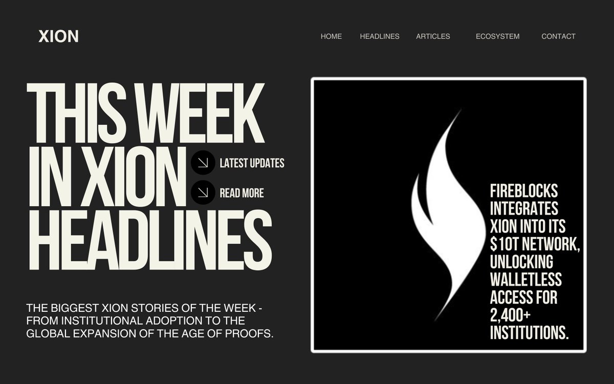 🧵 This Week in XION Headlines ⤵️

1️⃣ Fireblocks x XION Integration
Fireblocks ➖ the world’s leading digital asset custodian ➖ has added XION to its $10 trillion infrastructure, unlocking walletless, gasless access for over 2,400 financial institutions.

🔗
