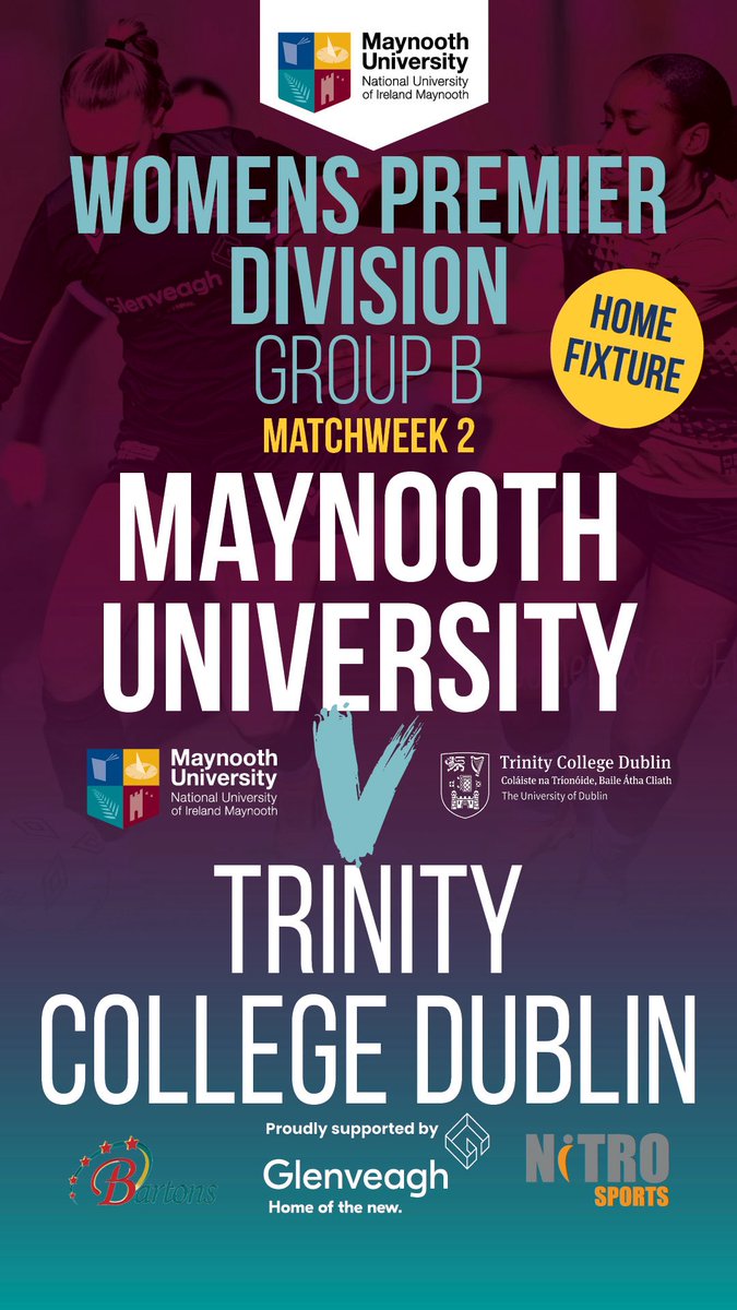 The Senior Women’s team play at home tomorrow against Trinity College 🙌⚽️

Get out and support the girls tomorrow 💪

<a href="/MUSportsOffice/">Maynooth Uni Sports</a> <a href="/MaynoothUni/">Maynooth University</a> <a href="/MaynoothCAO/">Maynooth University Undergraduate Admissions</a> <a href="/CUFAI_/">CUFAI</a> <a href="/GlenveaghHomes/">Glenveagh Homes</a>