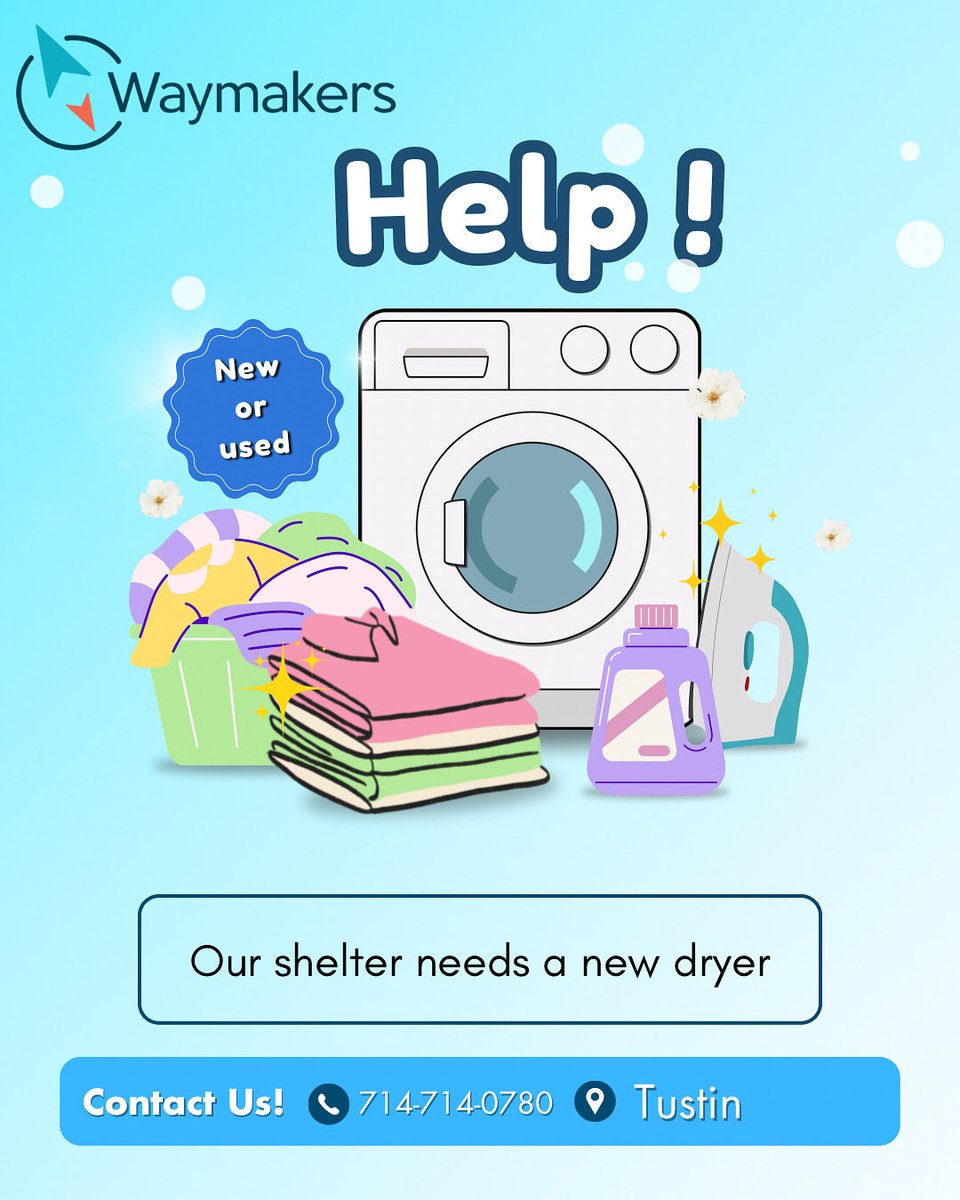 🧺 Urgent Need:

Our Tustin Youth Shelter is in desperate need of a working dryer new or gently used. <a href="/HomeDepot/">The Home Depot</a> <a href="/Costco/">Costco</a> <a href="/Lowes/">Lowe's</a> <a href="/BestBuy/">Best Buy</a>