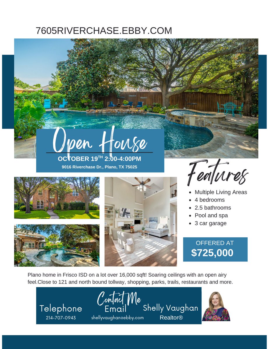 soldonshellydfw's tweet image. 9016riverchase.ebby.com Open House on Sunday, October 19th 2:00-4:00PM Backyard goals 😍 4BR home in Plano w/ pool, spa &amp;amp; massive treed lot! Updates throughout + Frisco ISD schools. Close to 121, Tollway &amp;amp; all the good stuff. #PlanoLiving #HouseGoals #TexasHomes #FriscoISD #Pool