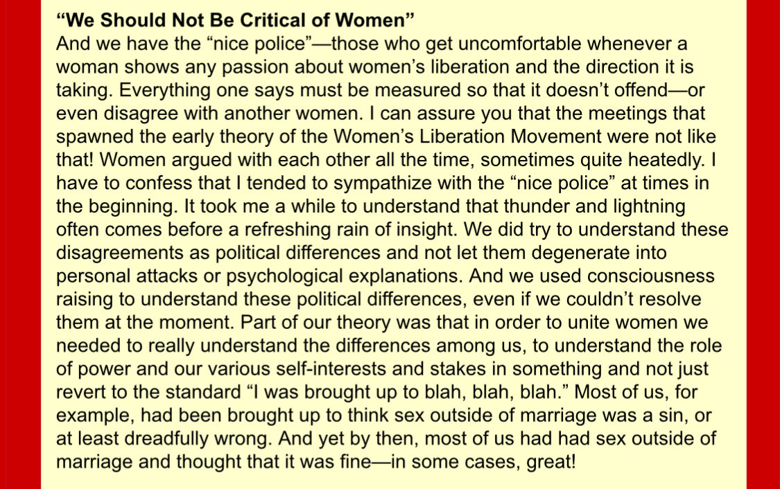 winnielark's tweet image. “It took me a while to understand that thunder and lightning often comes before a refreshing rain of insight.” // 
‘What’s Wrong with Feminist Theory Today and What it Will Take to Make it Successful Again,’ by Carol Hanisch, 1999