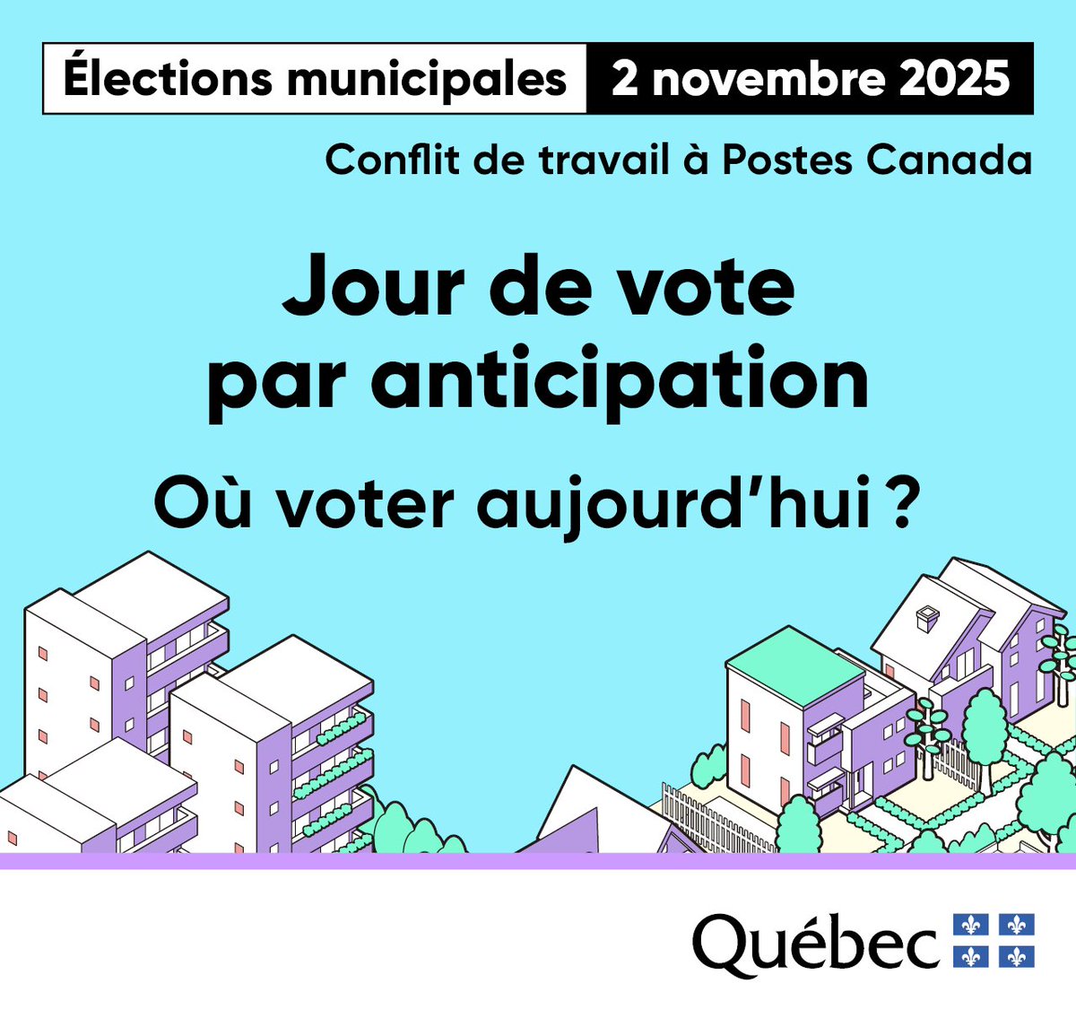 C’est jour de vote par anticipation pour les #ÉlectionsMunicipales2025! Vous avez entre midi et 20h pour passer à votre bureau de vote.
Un doute sur l’endroit? Consultez le site Web de votre municipalité ou celui d’Élections Québec au electionsquebec.qc.ca/voter/ou-et-qu…