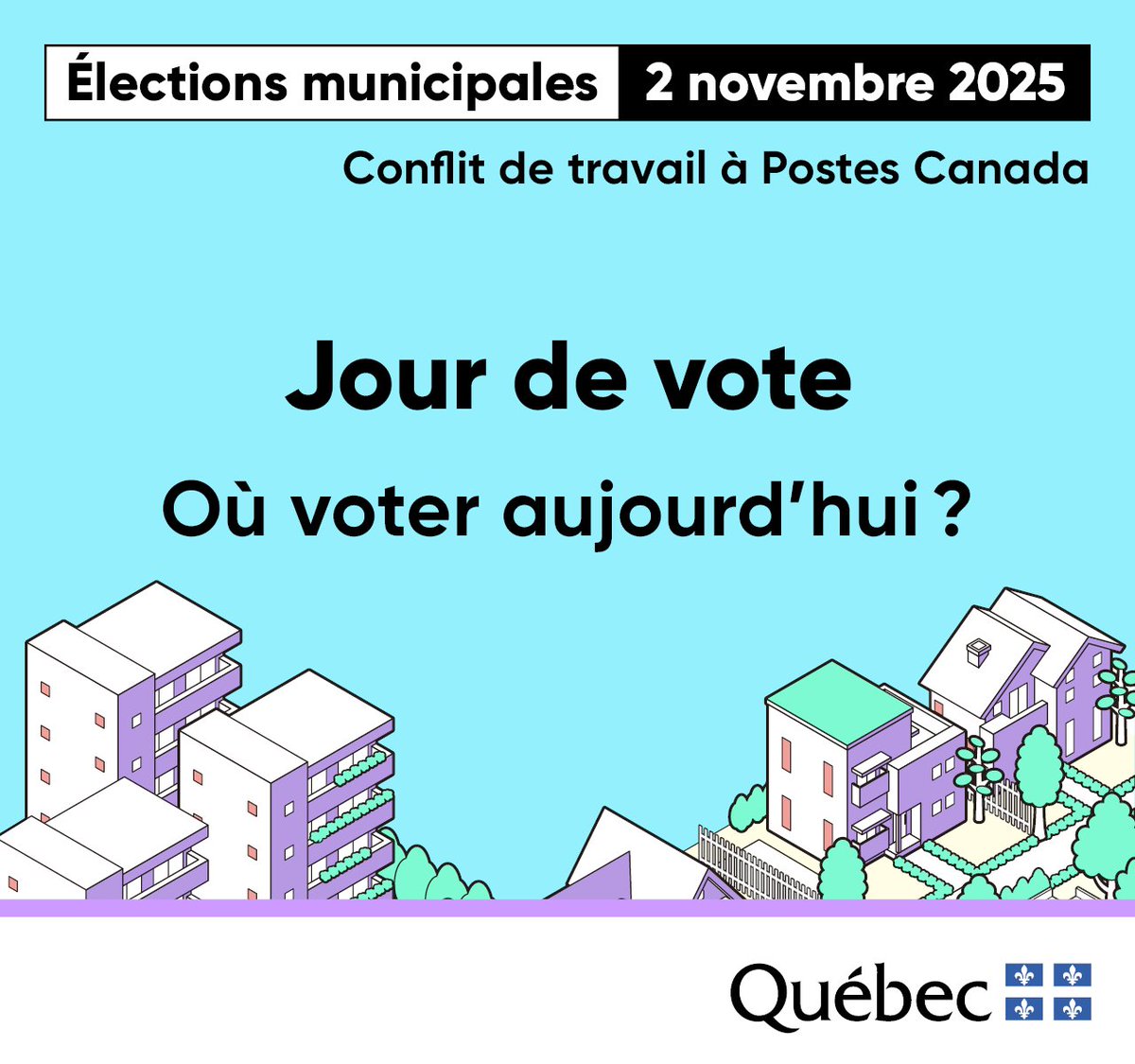 Jour de vote aux #ÉlectionsMunicipales2025: Voter au municipal, c’est bien plus qu’un droit! C’est faire en sorte que votre conseil municipal vous représente. C’est votre moment! electionsquebec.qc.ca/voter/ou-et-qu…