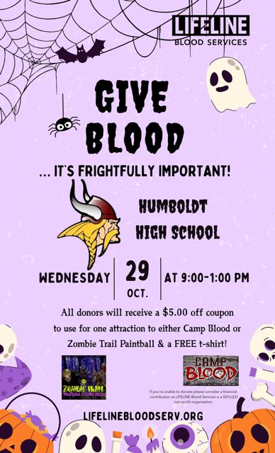 Prepare to give your blood this week at the Lifeline Blood Services Blood Drive! The Blood Mobile will be on campus, Wednesday, October 29th from 9 am until 1pm and will provide great incentives for those that give! We will see you on the 29th!  #hcsvikings <a href="/janiceEpperson3/">Janice Epperson</a>