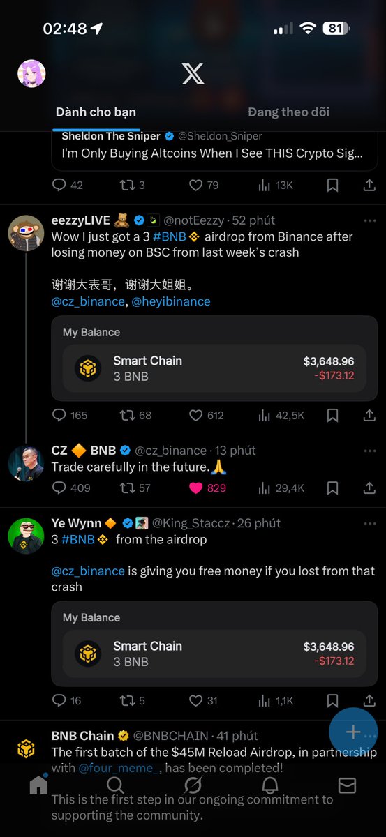 How this is possible <a href="/cz_binance/">CZ 🔶 BNB</a> same picture two users ? Where we don't get our share i also liquidated in Binance . Waiting for <a href="/cz_binance/">CZ 🔶 BNB</a> 's clarification