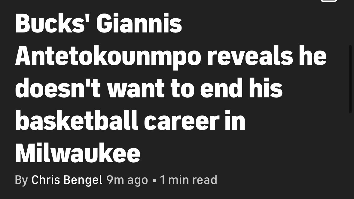 Giannis: "I'm loyal.. I owe [Milwaukee] everything... they gave me everything, they changed my life and my family's life.. I want to win another championship with the Bucks."

Later is specifically asked if he wants to end his career in Greece and says "yeah why not."

Headline: