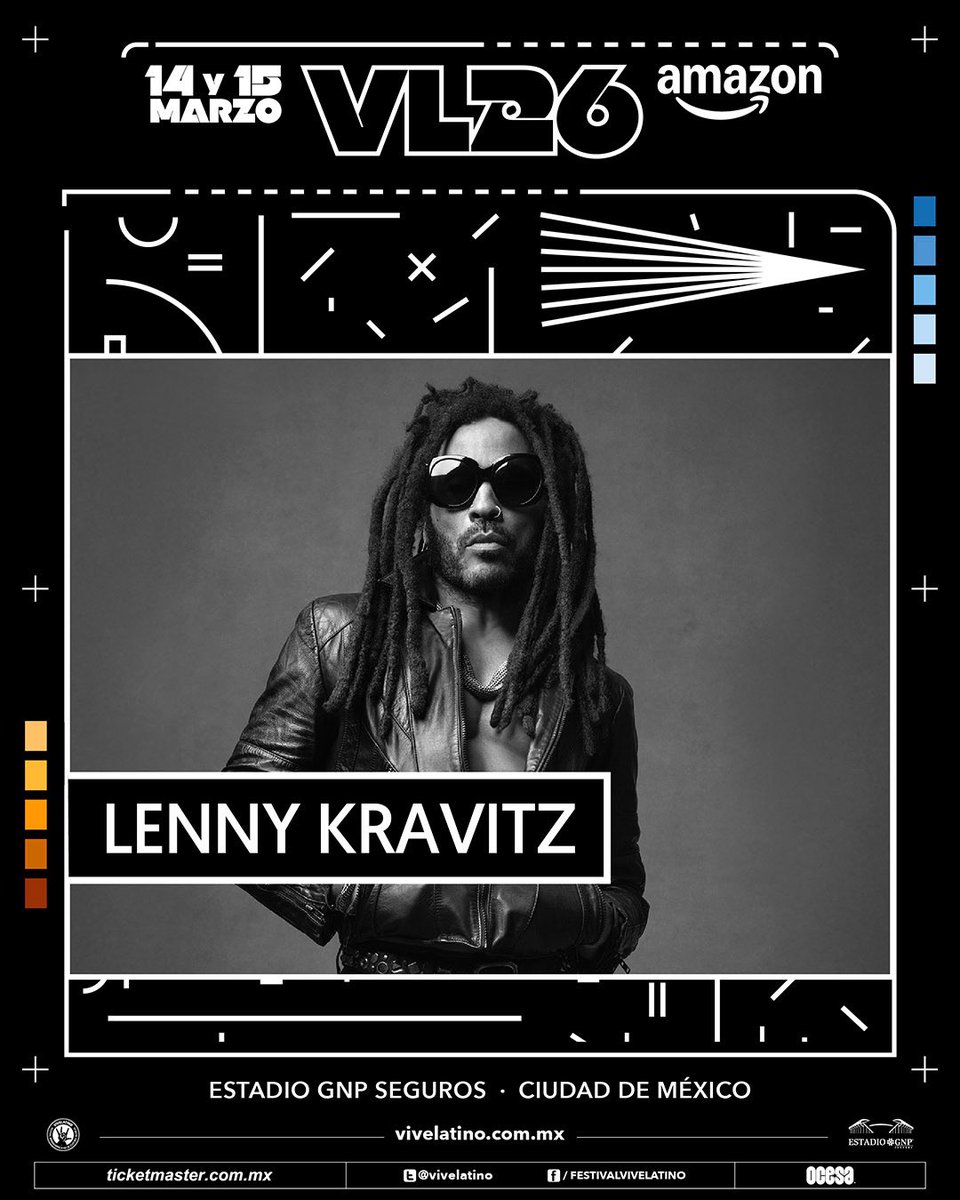 24_morelos's tweet image. ¡LENNY KRAVITZ ESTARÁ EN EL VIVE LATINO 2026!

El cantante Lenny #Kravitz compartió una imagen en sus redes sociales donde anunció su participación en el Festival #Vive #Latino 2026.

El intérprete de "Blue Electric Light" se suma a artistas como Banda #Machos, Los Fabulosos