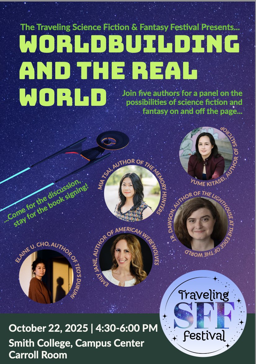 Save the date for next Wednesday! Local author Allegra Hyde will be moderating an upcoming science fiction and fantasy author panel with members of The Traveling Science Fiction and Fantasy Festival. 

More information here: smith.edu/news-events/ev…