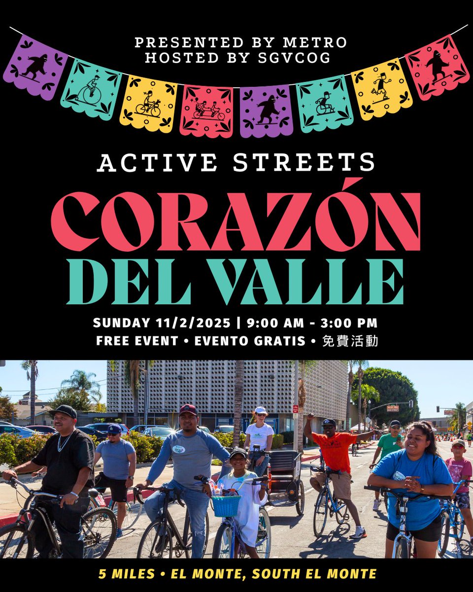ActiveSGV's tweet photo. Celebrate El Monte & South El Monte at Active Streets: Corazón de Valle on Nov 2. Walk, ride, and connect with your neighbors. #ActiveSGV https://t.co/OiKzVAfhOf