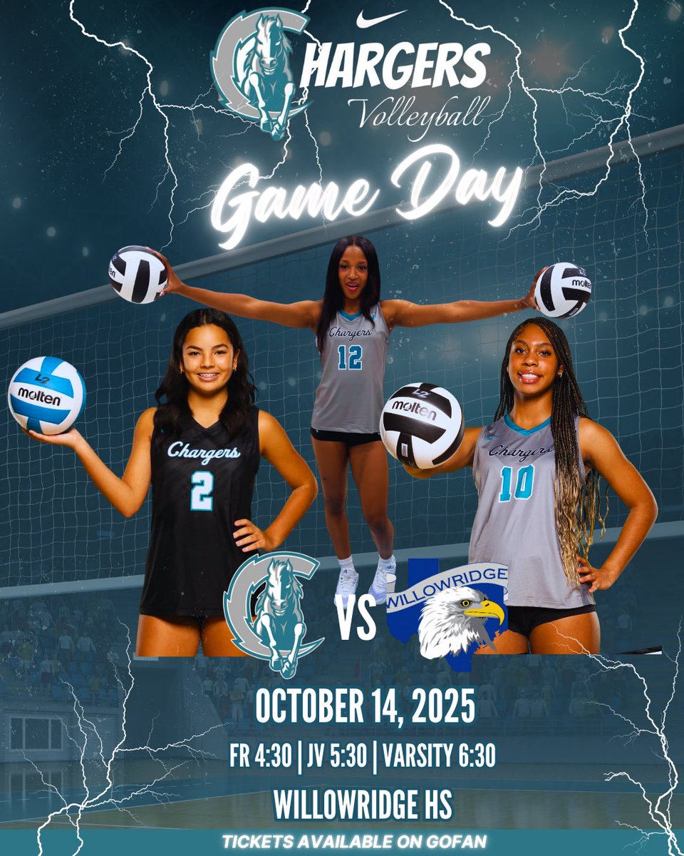 It’s Game Day Charger Fans! ⚡️🏐🐎

<a href="/ACHS_CHARGER_VB/">Crawford Volleyball</a> is back on the road TONIGHT! 🩵⚡️🏐

🗓️ October 14, 2025
📍 Willowridge HS | Competition Gym
⌚️ FR 4:30 | JV  5:30 | Varsity 6:30
🎟️ gofan.co/event/3910460

<a href="/ACHS_ATHfbisd/">ACHS_Athletics</a> <a href="/ACHS_Chargers/">Almeta Crawford High School</a> 

#TrustTheProcess #ChargedUp