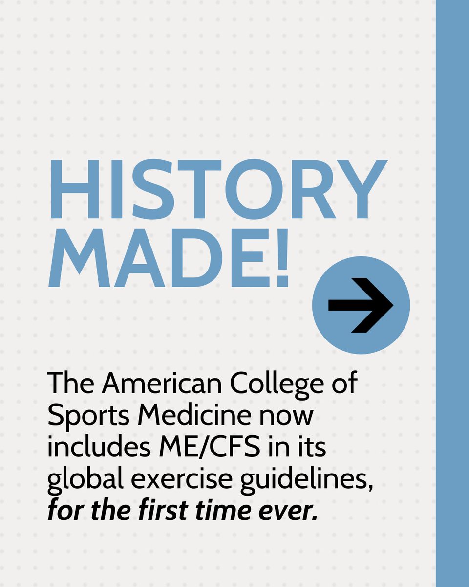 For the first time ever, the <a href="/ACSMNews/">American College of Sports Medicine</a> Guidelines for Exercise Testing &amp; Prescription include ME/CFS!

Learn what the new CPET guidelines mean for people with ME/CFS ➡️ bit.ly/46P31vP
#MECFS #ACSM