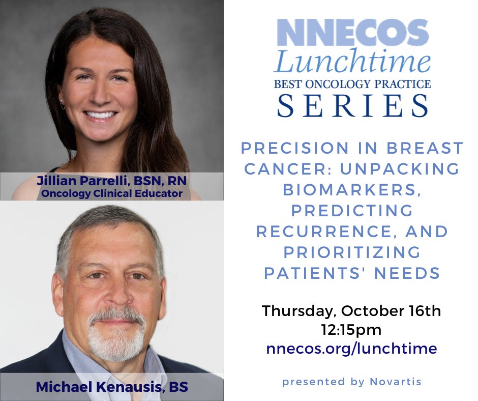 Join us for Precision in Breast Cancer: Unpacking Biomarkers, Predicting Recurrence, and Prioritizing Patients' Needs (presented by Novartis) this Thursday at 12:15pm.

Register today: nnecos.org/lunchtime

*Please note: employees of industry are not eligible to attend.